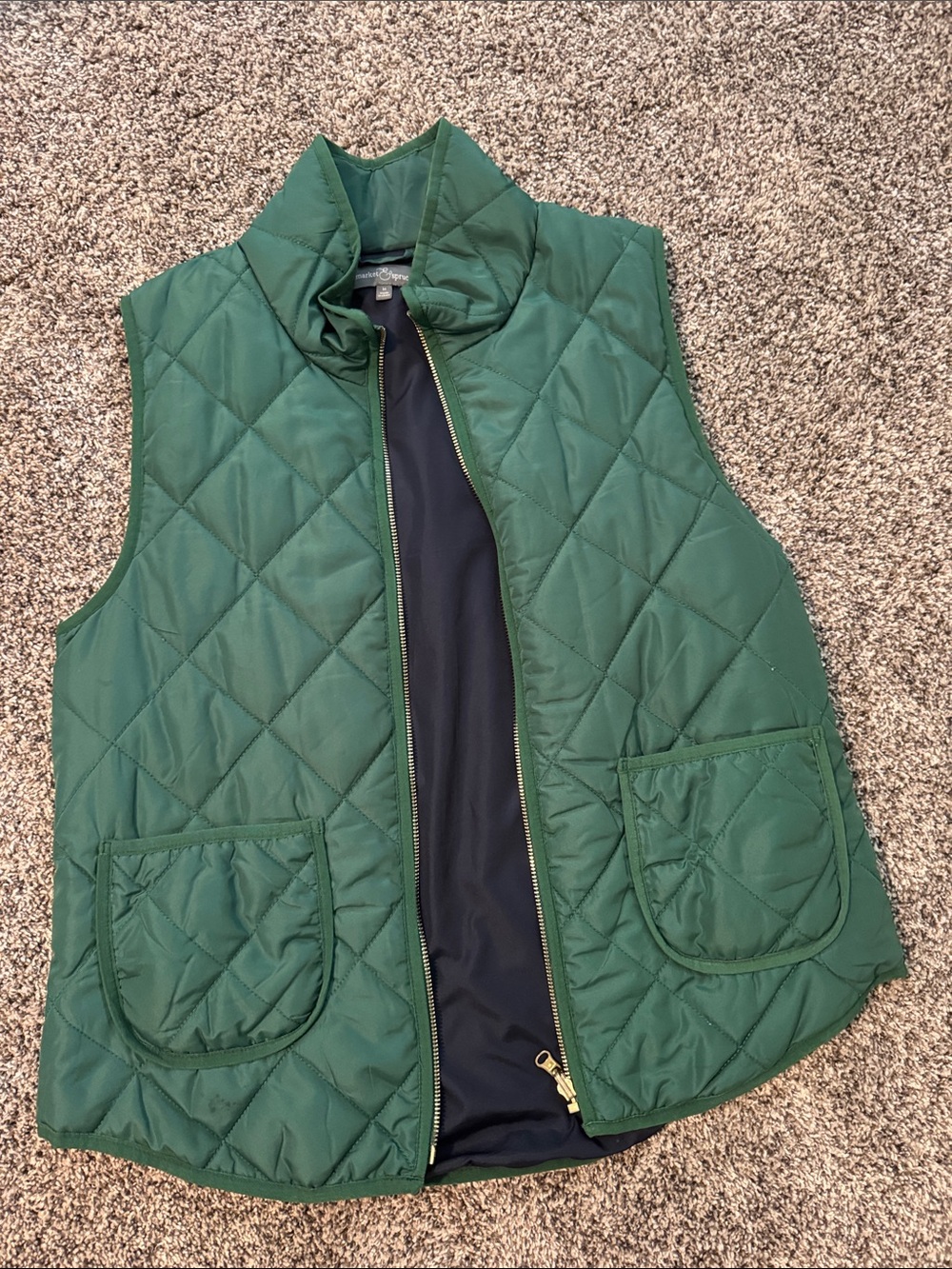 Market & Spruce Quilted Dark Green Sleeveless Puffer Vest